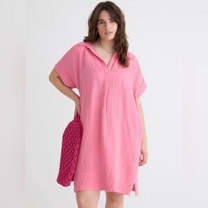 J. Crew V-neck mini shirtdress in soft gauze tea rose pink tunic dress 1S